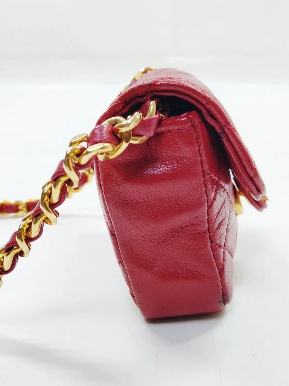 Authentic Chanel Mini Classic Flap Coin Purse Red Quilted Lambskin Chain Bag - Picture 5 of 14